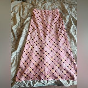 Topshop pink plaid satin midi skirt